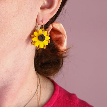 Sunflower Stacker Hoop Acrylic Dangle Earrings