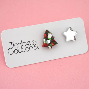 Christmas Tree & Star Acrylic Stud Earrings