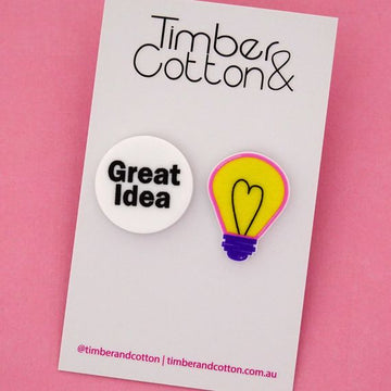 'Great Idea' Light Bulb Science Statement Stud Earrings- Timber & Cotton