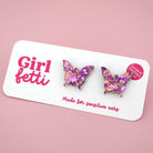 Butterfly stud earrings in rose gold, pink and purple glitter acrylic