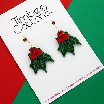 PRE-ORDER Christmas Mistletoe Holly Hoop Acrylic Dangle Earrings (Shipping from 6/12/23)