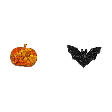 Halloween pumpkin and bat acrylic stud earring