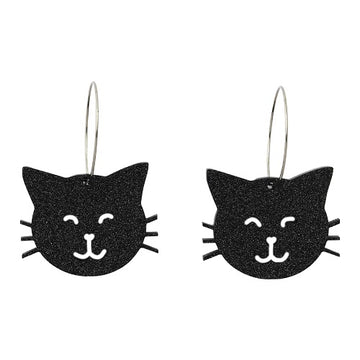 Cat Face Halloween Hoop Dangle Earrings