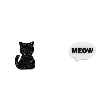 Cat with meow speech bubble acrylic stud earring