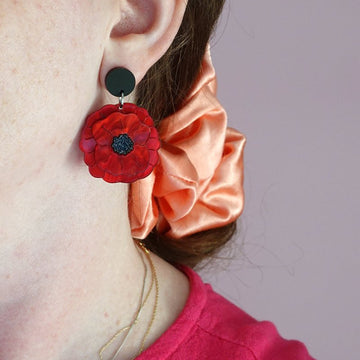 Red Poppy Acrylic Dangle Earrings