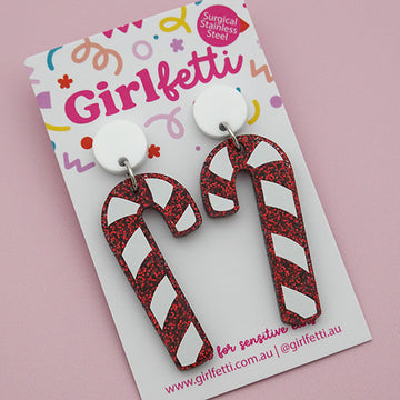 PRE-ORDER Christmas Candy Cane Acrylic Dangle Earrings (Shipping from 6/12/23)
