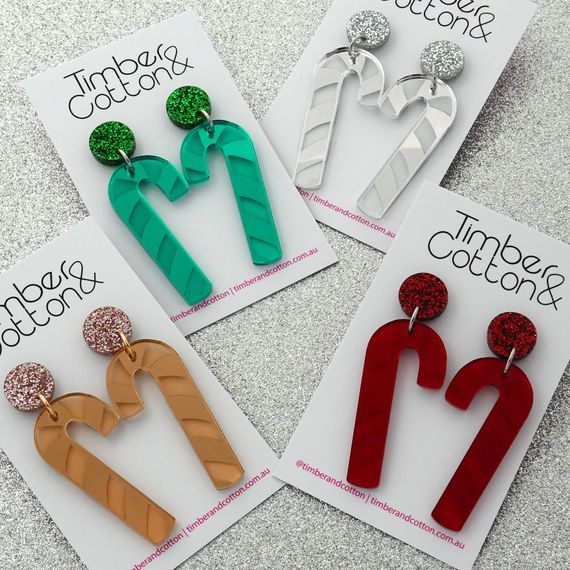 Christmas Candy Cane Acrylic Dangle Earrings