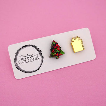 Christmas Tree & Present Acrylic Stud Earrings
