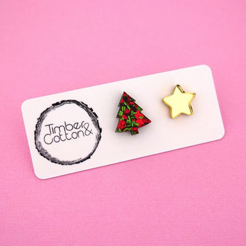 Christmas Tree & Star Acrylic Stud Earrings