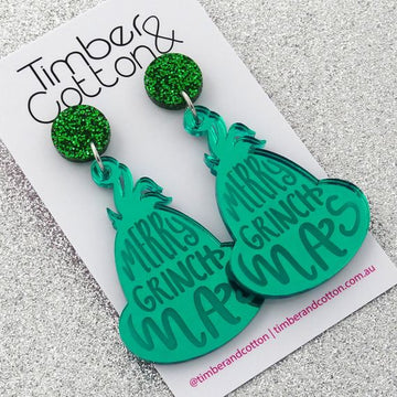 'Merry Grinchmas' Christmas Acrylic Dangle Earrings
