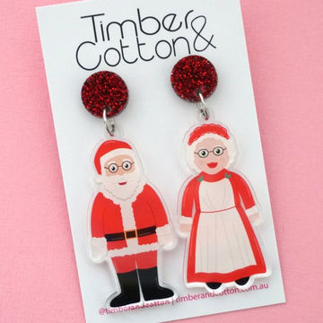 Mr & Mrs Clause Christmas Acrylic Dangle Earrings