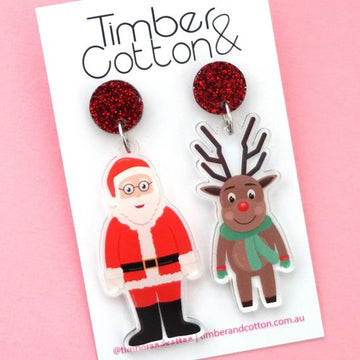Santa & Rudolph Reindeer Christmas Acrylic Dangle Earrings