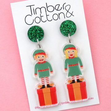 Boy & Girl Christmas Elf Acrylic Dangle Earrings