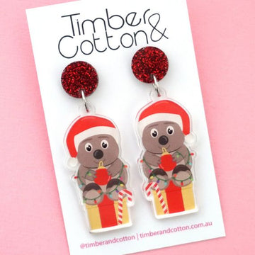 Christmas Wombat Acrylic Dangle Earrings