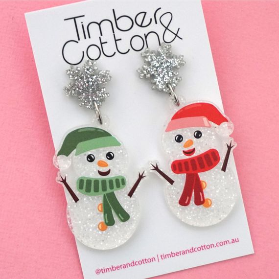 Snow Man Mismatch Christmas Acrylic Dangle Earrings