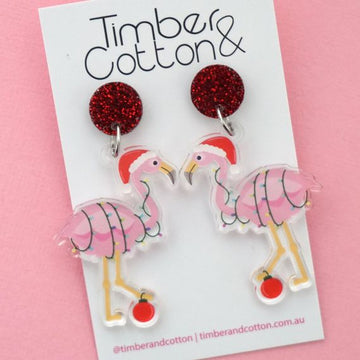 Christmas Flamingo Acrylic Dangle Earrings