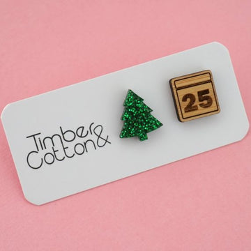 Christmas Tree & Calendar Mismatch Acrylic Stud Earrings