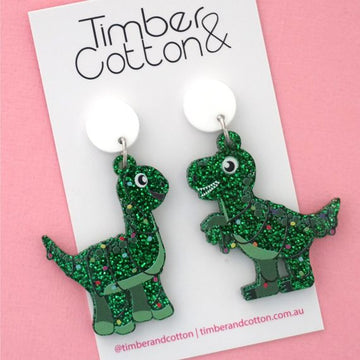 Dinosaur Christmas Acrylic Dangle Earrings