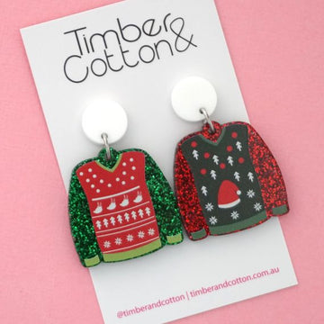 PRE-ORDER Ugly Christmas Jumper Acrylic Dangle Earrings (Shipping from 6/12/23)