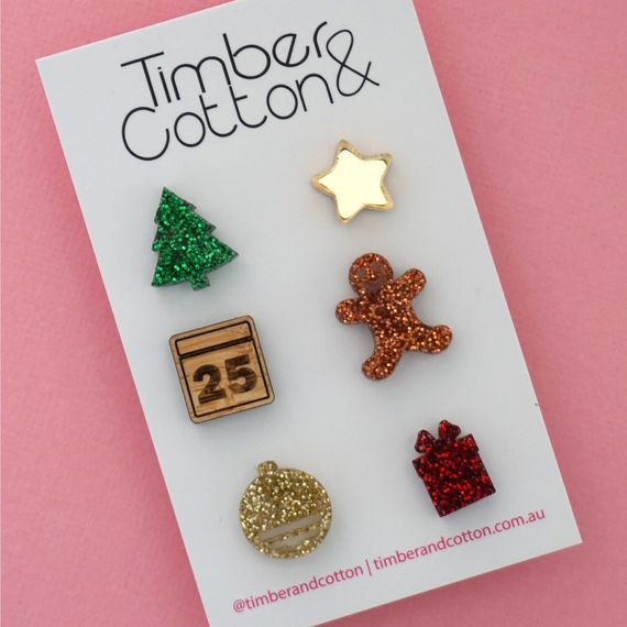 PRE-ORDER Christmas Day Mismatch Triple Acrylic Stud Earring Pack