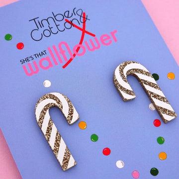Christmas Candy Cane 'Gold Glitter' Statement Stud Earring