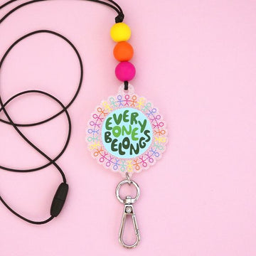 'Everyone Belongs' World with Rainbow People Harmony Day Teacher Silicone & Acrylic Lanyard