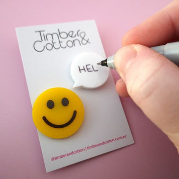 WRITE ON ME! Smiley Face & Speech Bubble Teacher Pin Set