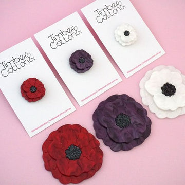 Red, Purple & White Poppy Pins & Brooches