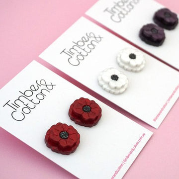 Red, Purple & White Poppy Statement Stud Earrings