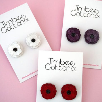 Red, Purple & White Poppy Statement Stud Earrings