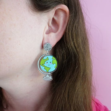 World Globe Geography Teacher Acrylic Dangle Earrings