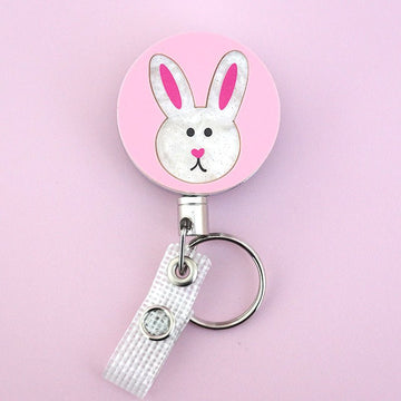 Acrylic Easter bunny retractable metal nurse badge reel