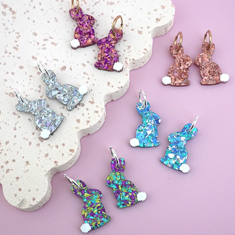 Acrylic Easter bunny hoop dangle earrings