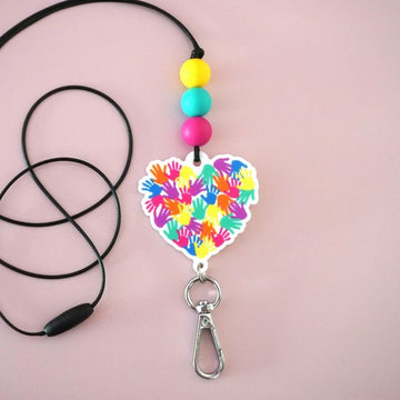 Heart of hands acrylic and silicone teacher lanyard for Harmony Day