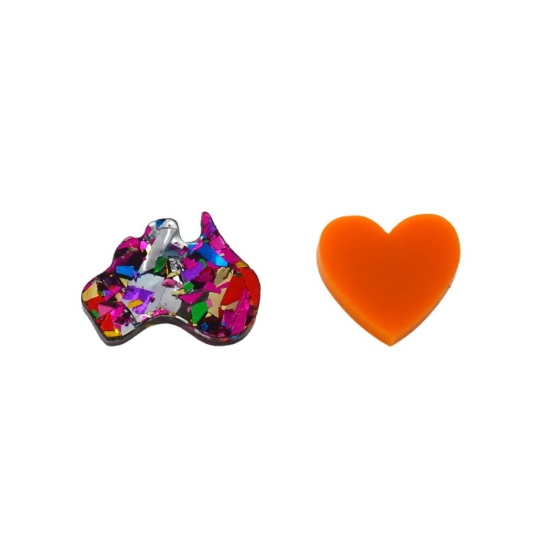 Pink rainbow glitter Australia and orange acrylic heart teacher stud earring for Harmony Day